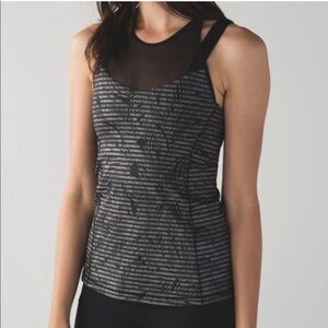 Lululemon Black & Gray Striped Mesh Tank Top
